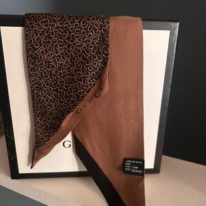 Gucci Brown and Black Logo Silk Scarf